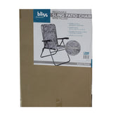 BLISS RECLINABLE SLING PATIO CHAIR W/ PILLOW - PLATINUM FERN - BLACK FRAME